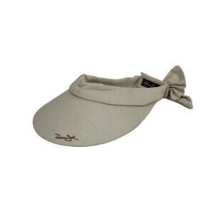 Panama Jack Women's Sun Visor Beige Wide Brim Adjustable Bow Cloth One Size